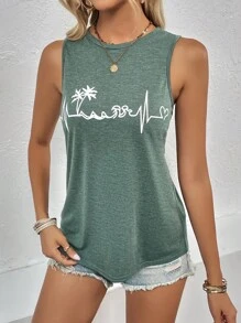 SHEIN LUNE Áo khoác và áo lót dành cho xe tăng nữ Nhiệt đới Giải trí - Màu xanh lá cây đậm - Xem 1