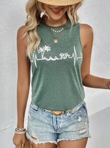 SHEIN LUNE Áo khoác và áo lót dành cho xe tăng nữ Nhiệt đới Giải trí - Màu xanh lá cây đậm - Xem 5