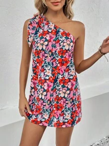 SHEIN LUNE Đầm Thắt nút Hoa Tất cả trên in Boho - Xanh đậm - Xem 1
