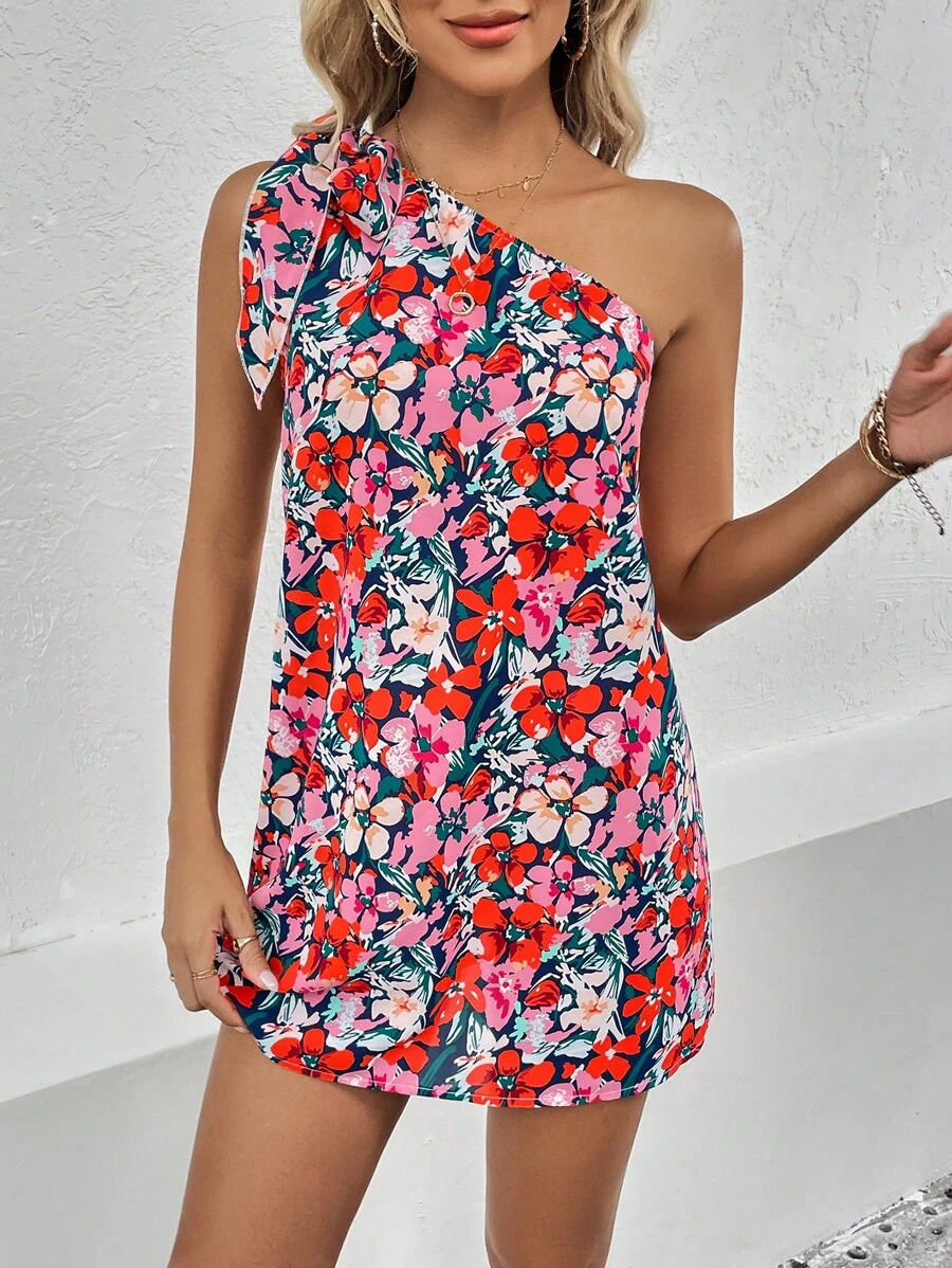 SHEIN LUNE Đầm Thắt nút Hoa Tất cả trên in Boho - Xanh đậm - Xem 1