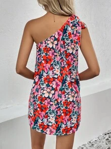 SHEIN LUNE Đầm Thắt nút Hoa Tất cả trên in Boho - Xanh đậm - Xem 2