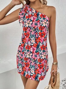 SHEIN LUNE Đầm Thắt nút Hoa Tất cả trên in Boho - Xanh đậm - Xem 4