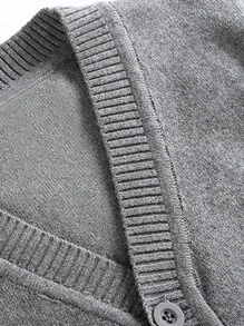 Tween Girl Classic Knit Cardigan For Daily Wear In Spring, Autumn, Winter - Light Grey - View 4