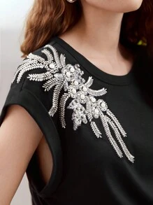 MOTF PREMIUM EMBELLISHED BATWING-SLEEVE T-SHIRT - Black - View 3