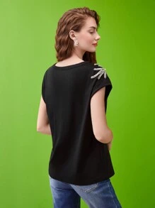 MOTF PREMIUM EMBELLISHED BATWING-SLEEVE T-SHIRT - Black - View 8