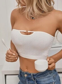 Solid Cut Out Front Bandeau Bra - White - View 1