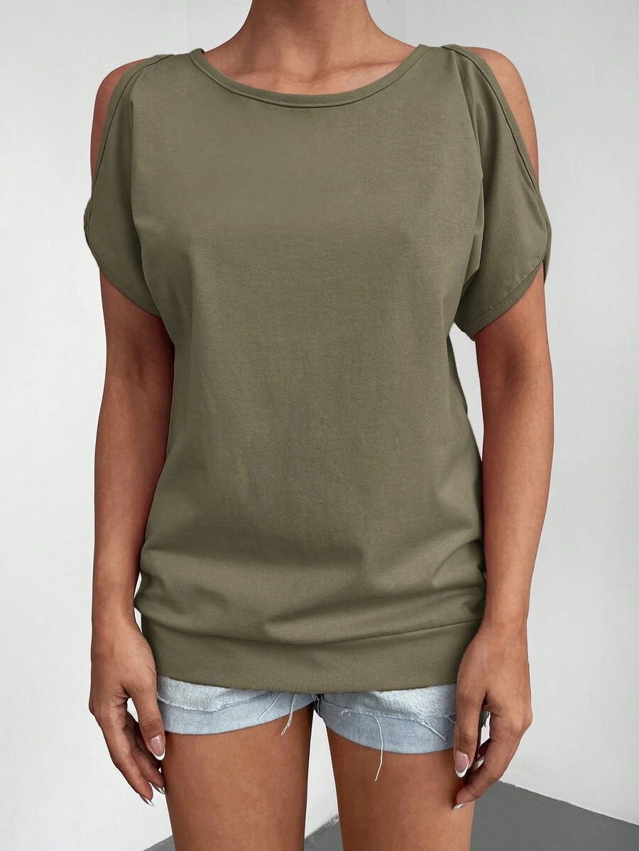 EURMUSE 素色挖肩T恤 - 軍綠色 - 查看 1