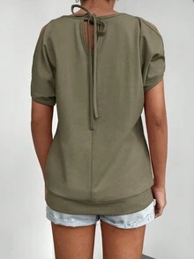 EURMUSE 素色挖肩T恤 - 軍綠色 - 查看 2