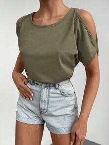 EURMUSE 素色挖肩T恤 - 軍綠色 - 查看 6