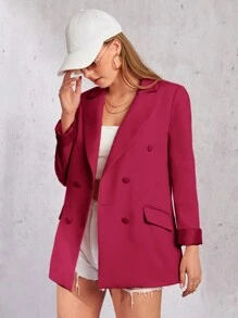 RueChic Double Breasted Flap Detail Blazer - Red Violet - View 1
