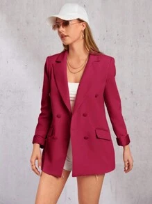 RueChic Double Breasted Flap Detail Blazer - Red Violet - View 3