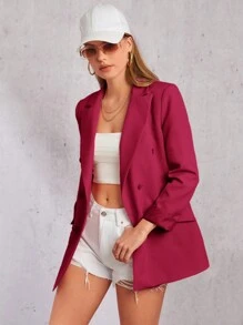 RueChic Double Breasted Flap Detail Blazer - Red Violet - View 4