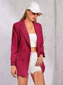 RueChic Double Breasted Flap Detail Blazer - Red Violet - View 7