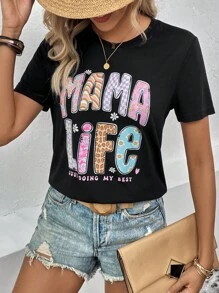 SHEIN LUNE Áo thun nữ Slogan Giải trí - màu đen - Xem 1