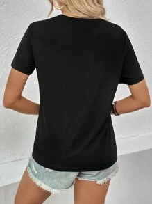 SHEIN LUNE Áo thun nữ Slogan Giải trí - màu đen - Xem 2