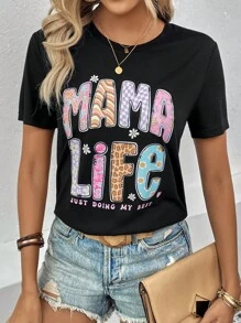 SHEIN LUNE Áo thun nữ Slogan Giải trí - màu đen - Xem 3