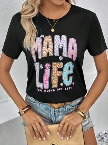 SHEIN LUNE Áo thun nữ Slogan Giải trí - màu đen - Xem 5