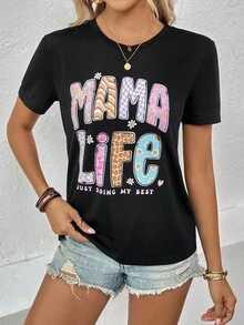 SHEIN LUNE Áo thun nữ Slogan Giải trí - màu đen - Xem 6