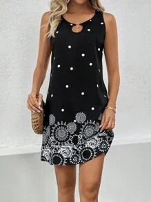 SHEIN LUNE Đầm Cắt ra Chấm bi Giải trí - màu đen - Xem 1