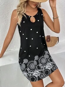 SHEIN LUNE Đầm Cắt ra Chấm bi Giải trí - màu đen - Xem 4