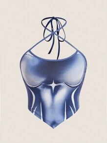 SHEIN ICON Top halter mapa de calor corporal con estampado de espalda abierta con cordón - Multicolor - Ver 1