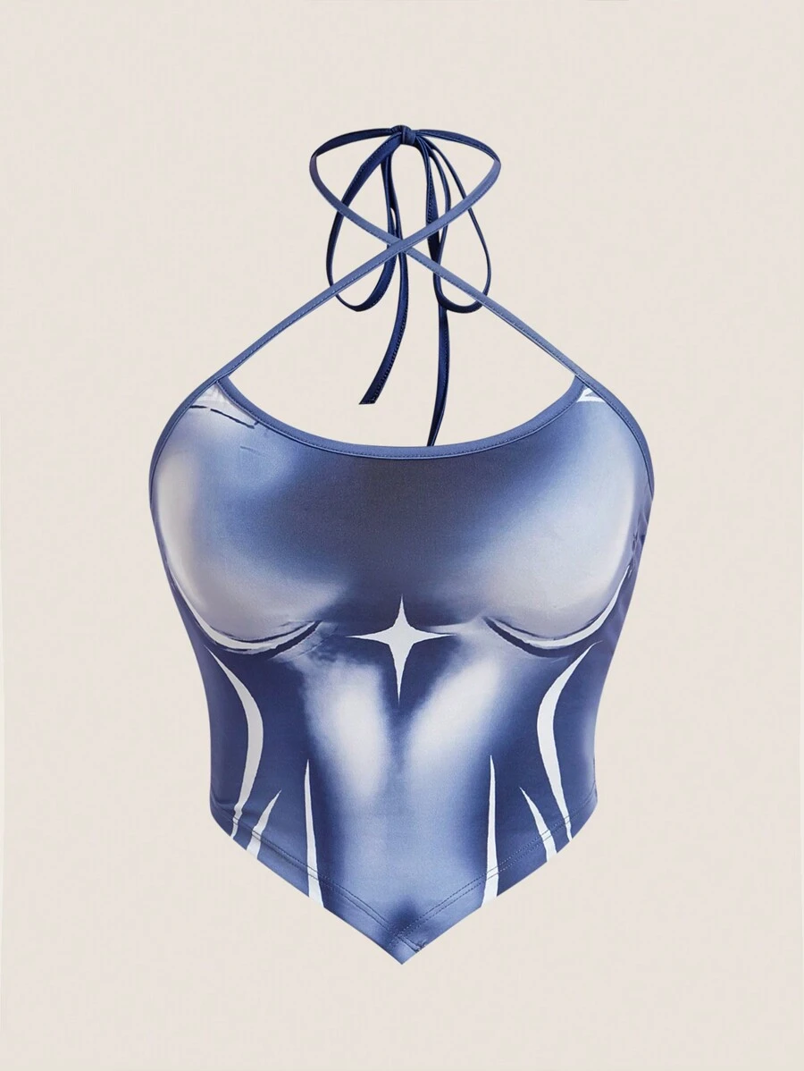 SHEIN ICON Top halter mapa de calor corporal con estampado de espalda abierta con cordón - Multicolor - Ver 1