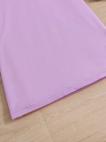 SHEIN 年輕女孩熊刺繡撞色立領t恤裙