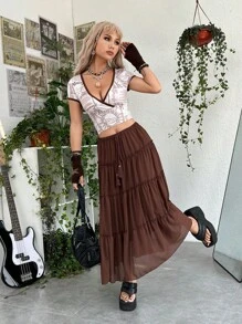 ROMWE PUNK Sun & Slogan Graphic Contrast Binding Crop Tee - Multicolor - View 4