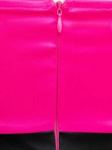 SHEIN Unity Satin Big Bow PU Leather Cami Dress - Multicolor - View 6