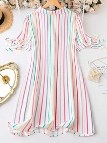 SHEIN LUNE 大碼條紋印花打結袖口襯衫連衣裙