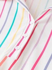 SHEIN LUNE 大碼條紋印花打結袖口襯衫連衣裙