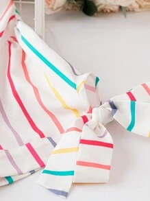 SHEIN LUNE 大碼條紋印花打結袖口襯衫連衣裙