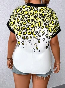 SHEIN LUNE Áo sơ mi Plus Size Tương phản ràng buộc In hoa Báo Giải trí - Nhiều màu - Xem 2