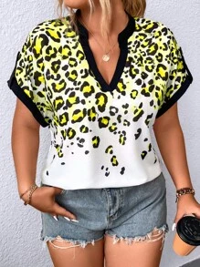 SHEIN LUNE Áo sơ mi Plus Size Tương phản ràng buộc In hoa Báo Giải trí - Nhiều màu - Xem 3