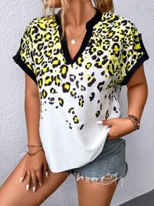 SHEIN LUNE Áo sơ mi Plus Size Tương phản ràng buộc In hoa Báo Giải trí - Nhiều màu - Xem 5