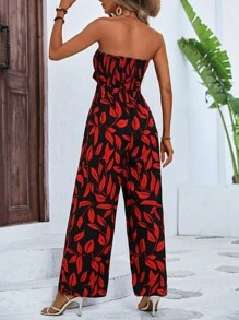 Allurite 樹葉印花前打結抹胸闊腿連體褲 - 彩色 - 查看 2