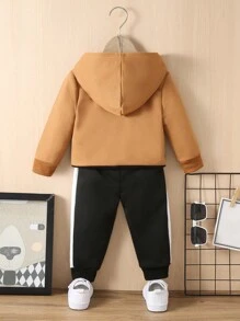 SHEIN Baby Boys' Comfortable Casual Hooded Two Piece Set With Colour Block Design For Fall And Winter - Multicolor - View 2