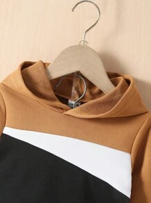 SHEIN Baby Boys' Comfortable Casual Hooded Two Piece Set With Colour Block Design For Fall And Winter - Multicolor - View 5