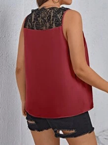 SHEIN Privé Hơn Cắt ren lông mi Áo không tay - Màu Đỏ Sâu - Xem 2