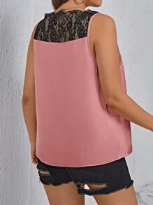 SHEIN Privé 大碼睫毛蕾絲邊緞面上衣 - 藕粉色 - 查看 2