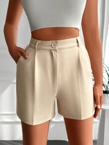 EURMUSE Zipper Fly Slant Pocket Shorts - Apricot - View 1