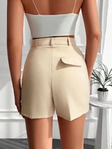 EURMUSE Zipper Fly Slant Pocket Shorts - Apricot - View 2