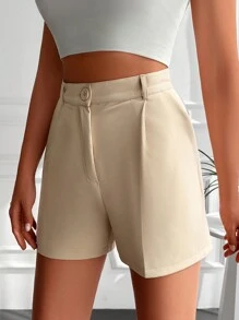 EURMUSE Zipper Fly Slant Pocket Shorts - Apricot - View 3