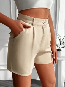 EURMUSE Zipper Fly Slant Pocket Shorts - Apricot - View 4