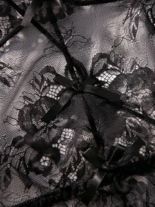 Classic Sexy Body teddy con encaje floral con lazo delantero - Negro - Ver 4