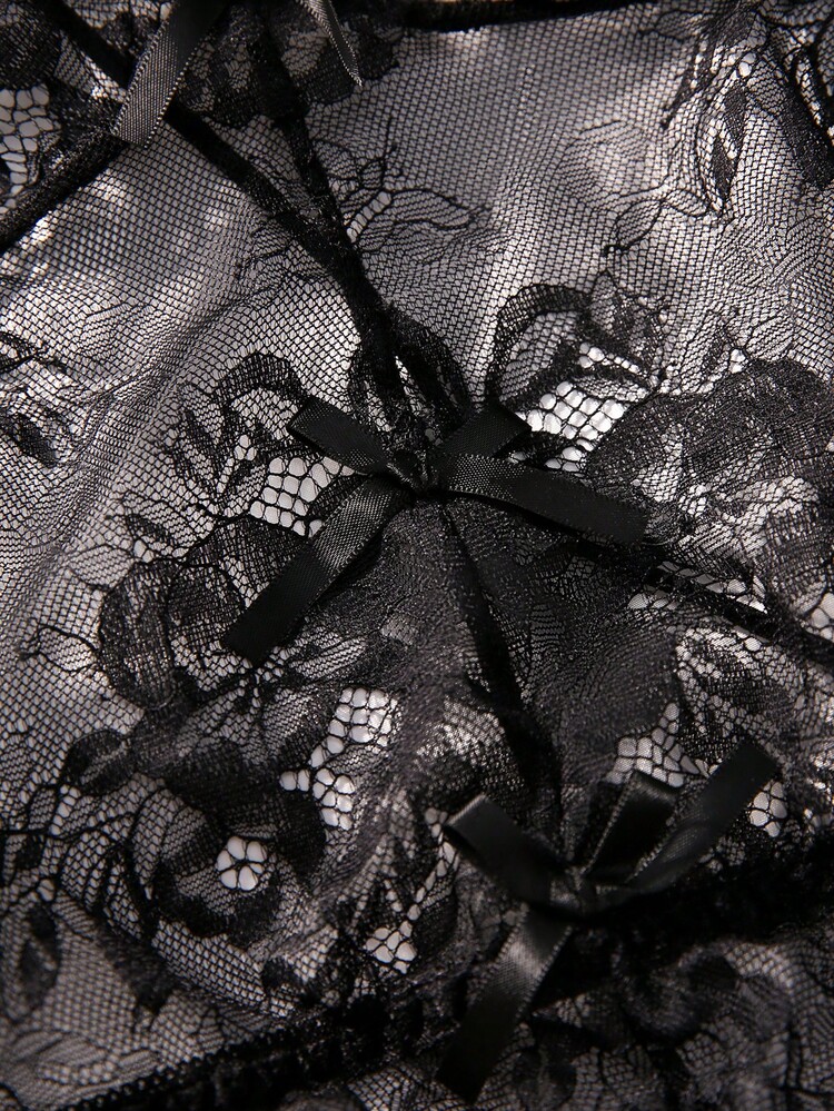 Classic Sexy Body teddy con encaje floral con lazo delantero - Negro - Añade 4