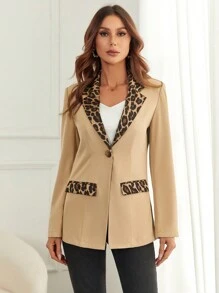 SHEIN Clasi Leopard Print Single Button Blazer
