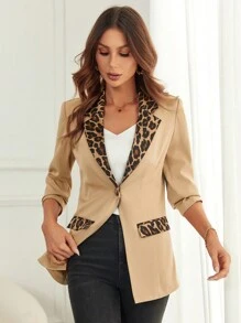 SHEIN Clasi Leopard Print Single Button Blazer
