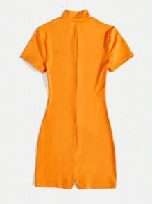 SHEIN EZwear Đơn vị Nữ Đắp vá Dây kéo Lá thư - trái cam - Xem 2