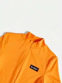 SHEIN EZwear Đơn vị Nữ Đắp vá Dây kéo Lá thư - trái cam - Xem 5